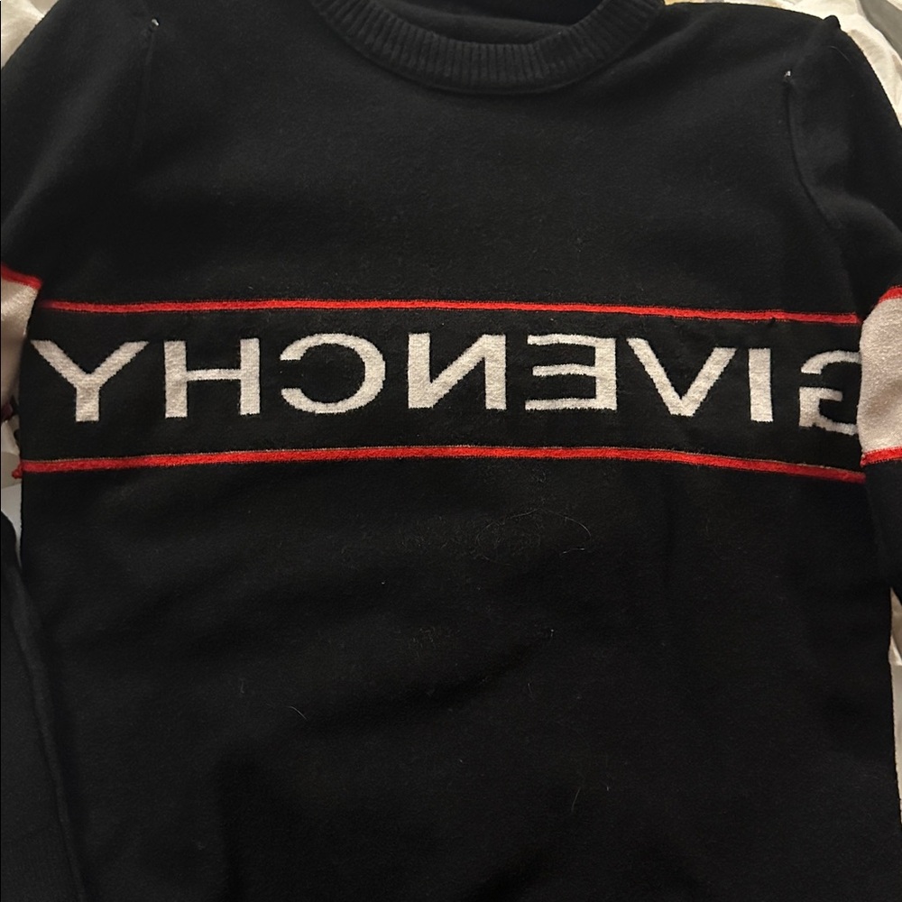 Givenchy Sweater in Black Faded White and Red Accents Wool Blend Medium - Picture 9 of 16